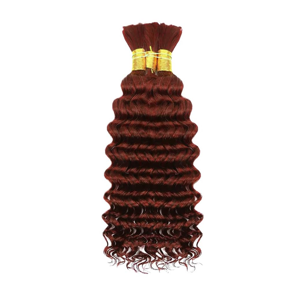 Color 33 Human Braiding Hair for Boho Braids 22 22 22 inch Reddish Brown Curly Boho Hair for Braiding Knotless 10A Deep Wave Bulk Bohemian 3 Bundles 150g