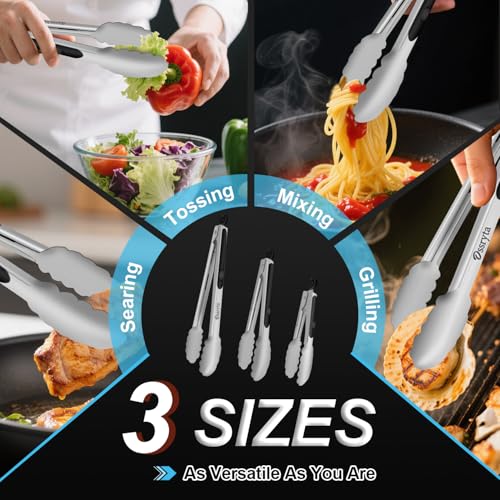 Ossryta Stainless Steel Tongs Set of 3 - Heavy Duty Locking Design
