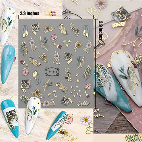 Zoance 12 Sheets Gold Stripe Line Nail Stickers for DIY Nail Art