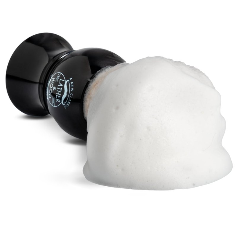 Lather & Wood Shaving Brush for Men- Premium 100% Synthetic Silvertip Hair - with Travel Case - Black Obsidian Acrylic Handle