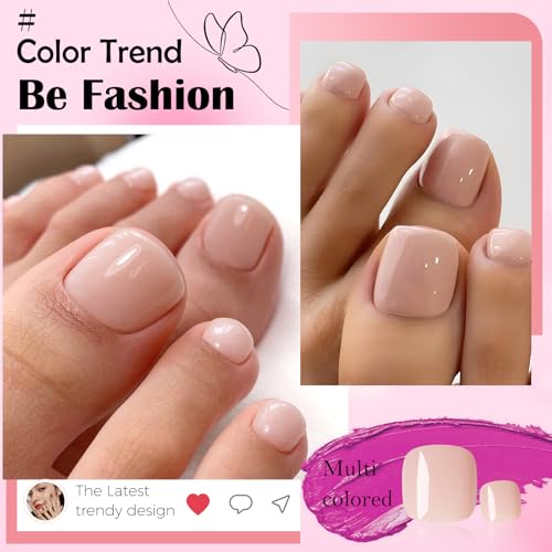 LoveOurHome Nude Press On Toenails Kit with Tabs - Short Square Fake Toe Nails for Women