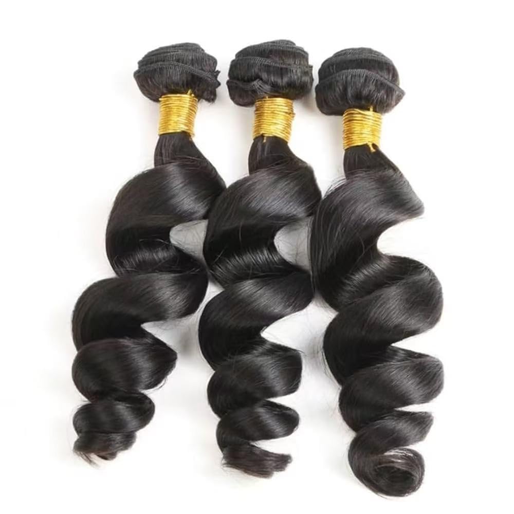 14 16 18 Inch Loose Deep Wave Bundles Human Hair 3 Bundles Brazilian Remy Hair 50 Grams/Bundle #1B Natural Black Color Loose Wave Bundle 10A Grade Unprocessed Virgin Hairs Weaves Extensions