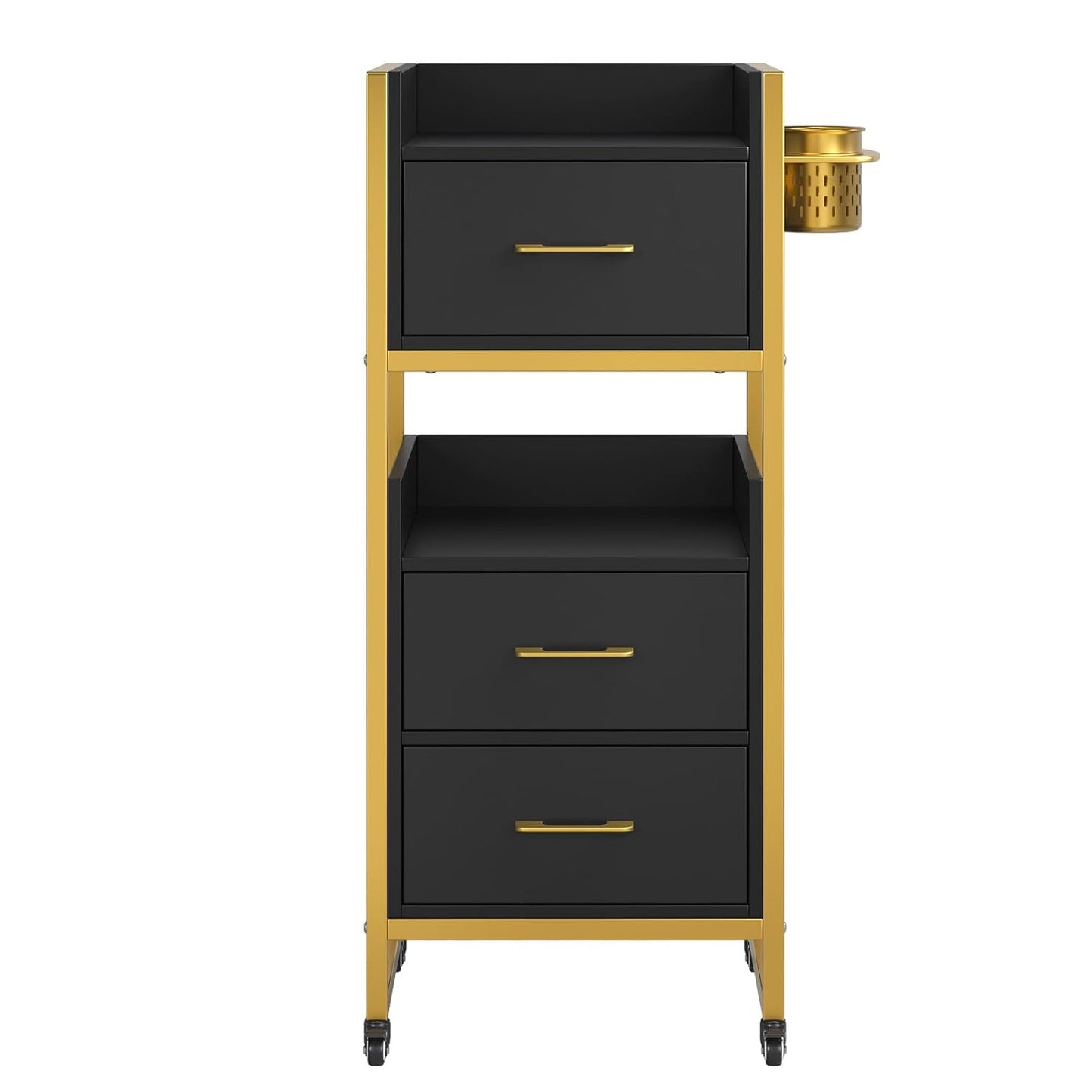 OmySalon Hair Styling Station Trolley Cart - Mobile Barber Storage with 3 Drawers & 2 Shelves | Black