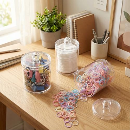 Acrylic Qtip Holder Dispenser Set - Clear Bathroom Storage Canisters