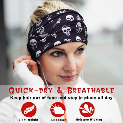 6-Pack Halloween Wide Headbands - Pumpkin, Skull & Bat Hair Accessories