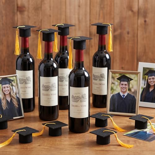20 Mini Graduation Caps with Tassels - Felt Wine Bottle Toppers