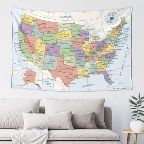American Map Tapestry Wall Hanging - Large 40x60 in Art Decor