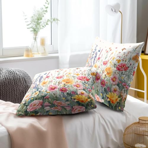 Giwawa Colorful Flower Throw Pillow Covers, 18x18 Inch Set of 2