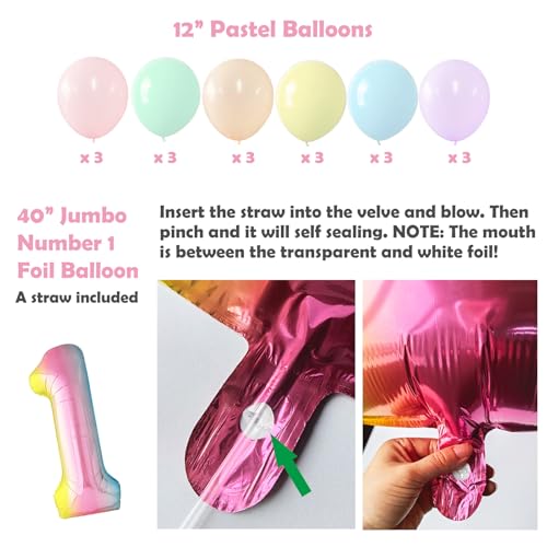 Pastel Rainbow 1st Birthday Party Decorations Set for Girls