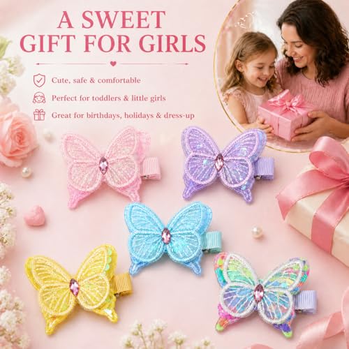 10 Butterfly Hair Bows Clips for Girls - Soft Fabric Alligator Barrettes