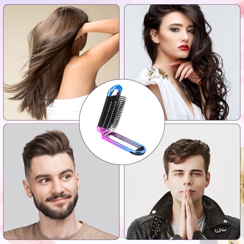 Mini Travel Hair Brush with Mirror - Foldable Compact Design