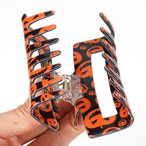 Budsmile 4PCS Halloween Hair Claw Clips – Pumpkin Spider Web Cat Lattice Nonslip Orange Pack