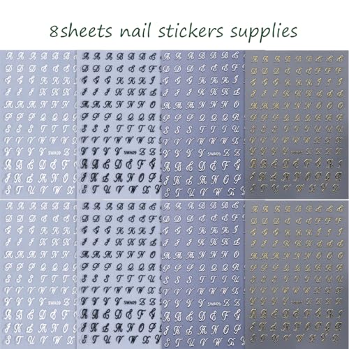 8 Sheets 3D English Letter Nail Stickers for DIY Nail Art
