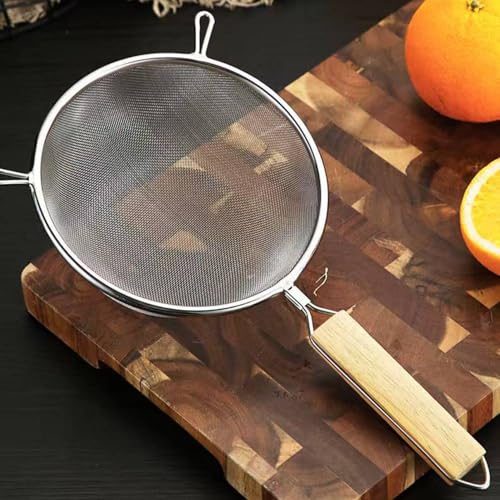 6-Inch Stainless Steel Fine Mesh Strainer with Wooden Handle