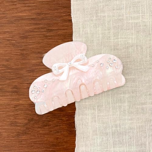 Pink Bow Claw Clip for Women - Non-Slip Rhinestone Hair Accessory