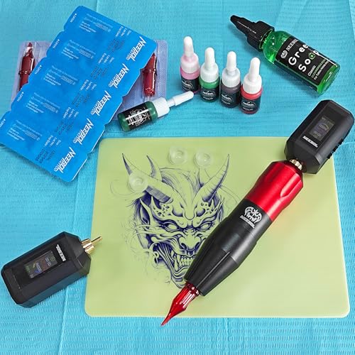 Neebol Wireless Tattoo Kit with 2 Gold 1600mAh Batteries - Complete Set for Beginners