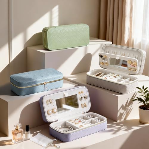 DesignSter Travel Jewelry Case - Compact PU Leather Organizer with Mirror