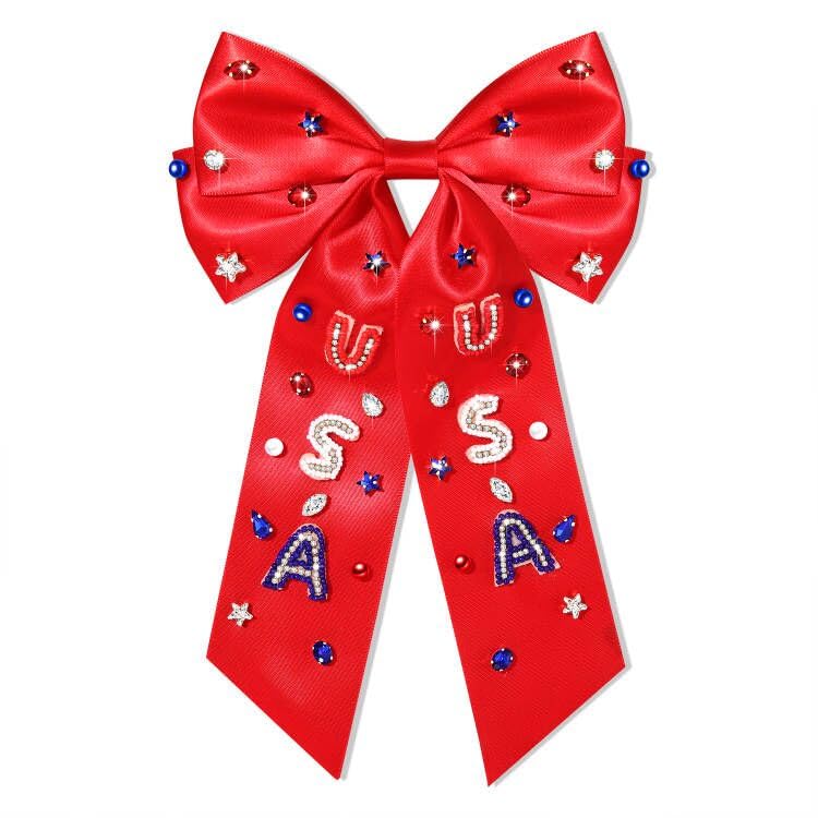Red 5 Patriotic 4th of July Hair Bows for Women American Flag Star Accessories