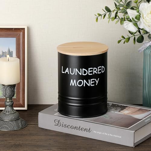 Laundry Coin Bank Jar with Wooden Lid - Rustic Iron Savings Jar