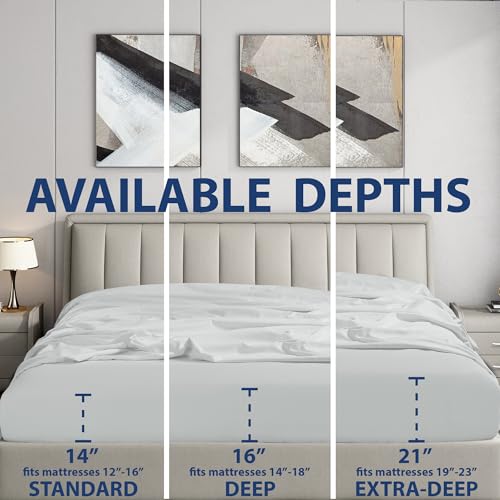 Cathay Home Twin Fitted Sheet - 14" Deep Pocket, Navy Microfiber