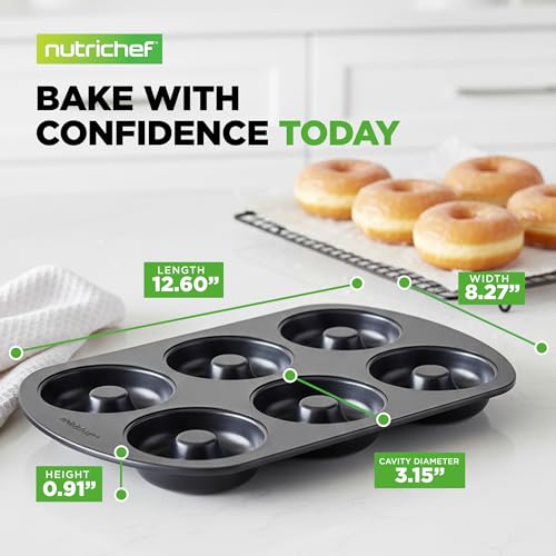 NutriChef Nonstick Donut Pan - 6-Cavity Carbon Steel Bakeware
