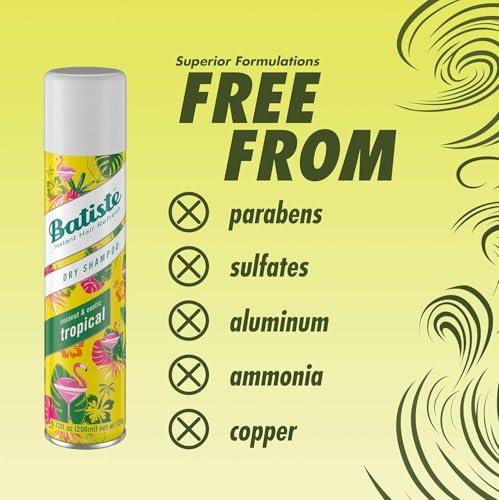 Batiste Tropical Dry Shampoo - 2 Pack, 3.81 OZ Each, Waterless Formula for Clean Hair & Volume