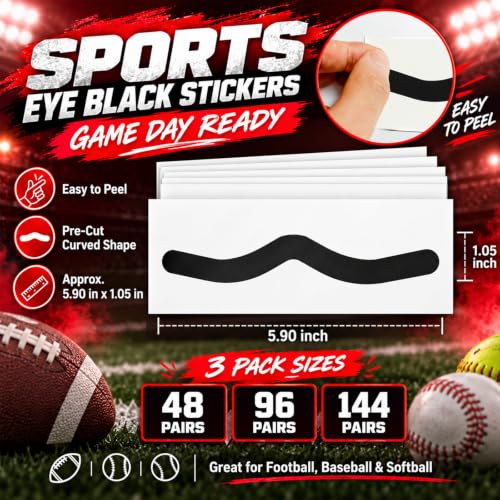 WENTIYA Eye Black Stickers – 48 Pairs Breathable Sports Eyeblack for Baseball & Football