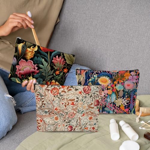 Chenyoumaoyi Watercolor Retro Flower Colorful Makeup Bag Set - Botanical Botanical Gift for Women Girls, Travel Toiletry Organizer