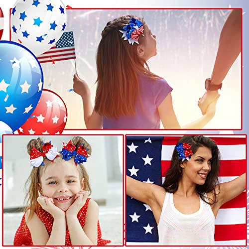 Patriotic Hair Bows 12-Pack for 4th of July Red White Blue American Flag Hair Clips