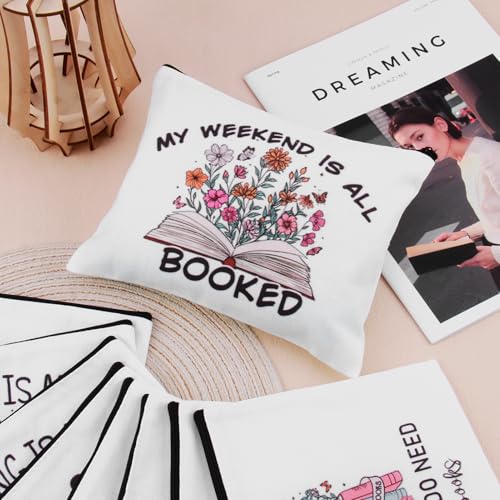 8-Pack Book Lovers Makeup Bags Set | Floral Design Cosmetic Bags