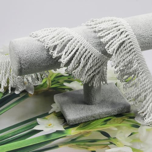 White Tassel Trim Lace - 50mm Wide Polyester Ribbon, 10 Yards