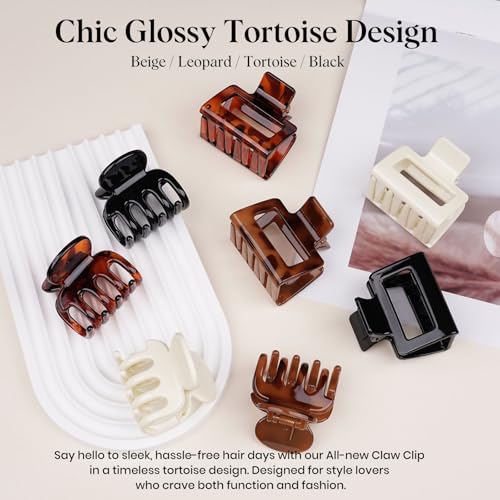 Oeusnael Medium Hair Clips for Women Girls Leopard & Tortoise Variants - Strong Hold Claw Clips for Thick & Fine Hair