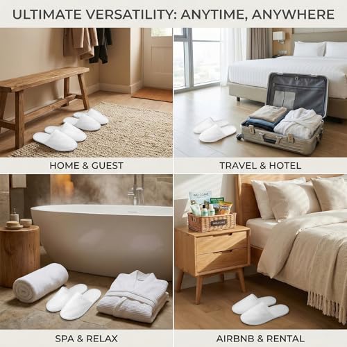 White Disposable Slippers for Guests - Hotel, Spa & Travel, 6 Pairs