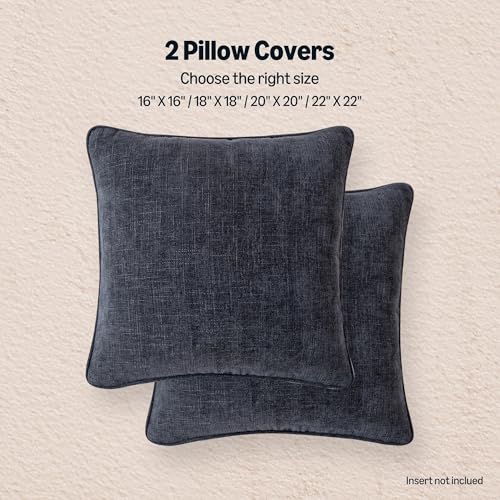 Amazon Basics Faux Linen Throw Pillow Covers, 18"x18", Navy Blue, Set of 2