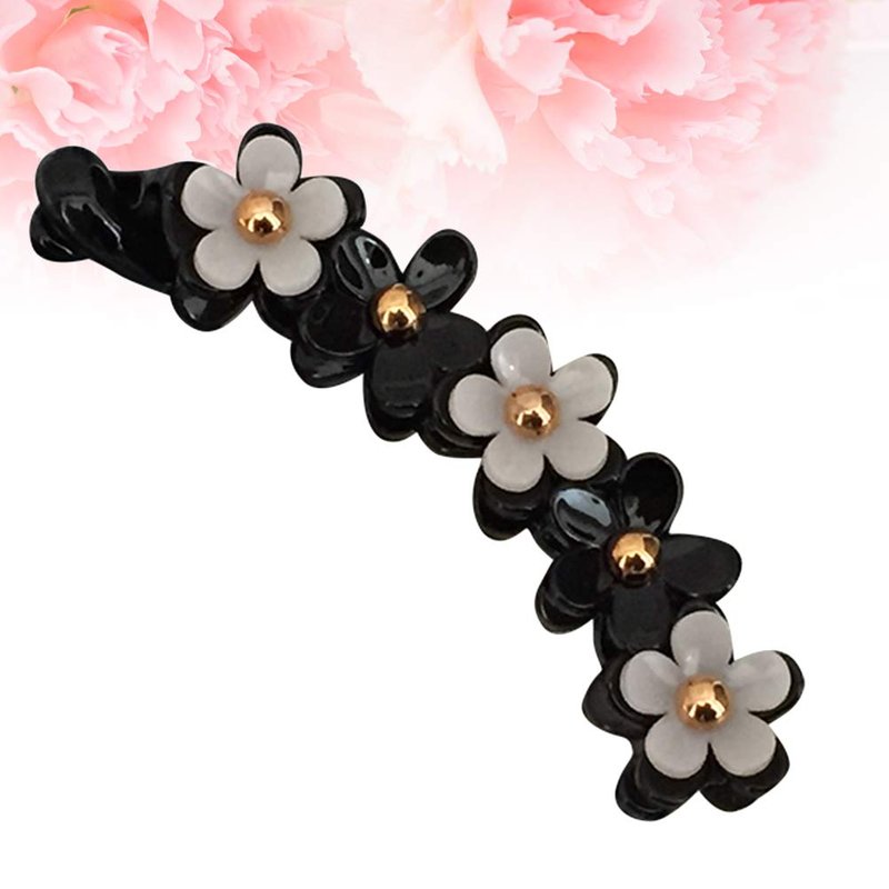 Banana Hair Clips - Toothed Ponytail Holder Hair Claw for Women | Strong Tension, Black Flower Barrette