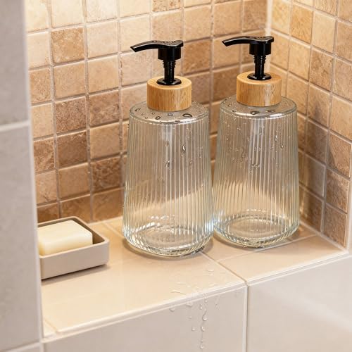 Nortsa Miira Glass Soap Dispenser Set of 2 - 12oz Thickened Glass for Bathroom & Kitchen