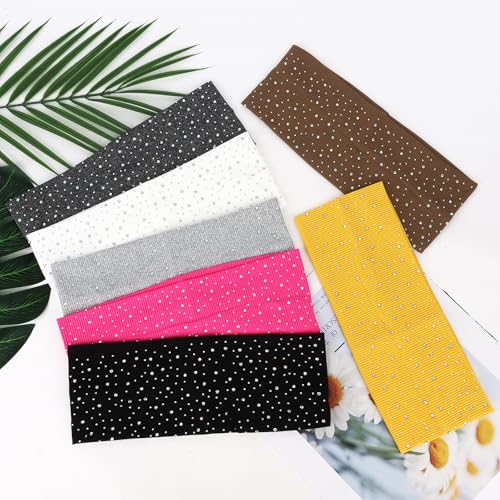 7 Pcs Rhinestone Wide Headbands for Women Non Slip, Elastic Head