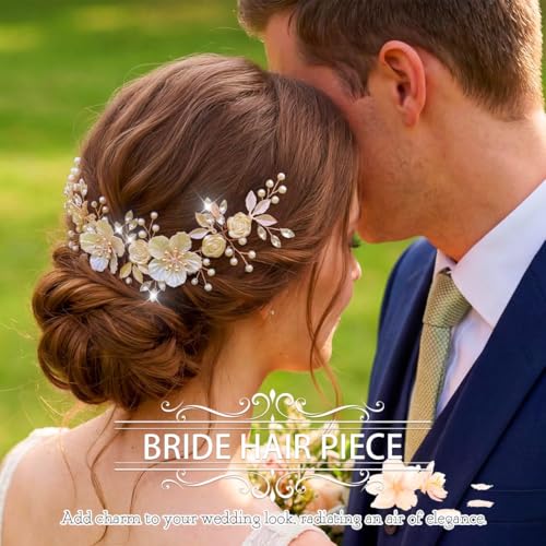 Campsis Bridal Hair Accessories Set - Flower Headband & Hair Vine with Shell Flowers