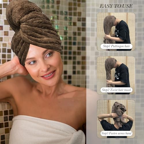 XXL Microfiber Hair Towel Wrap for Women - 2 Pack Coffee & Cream