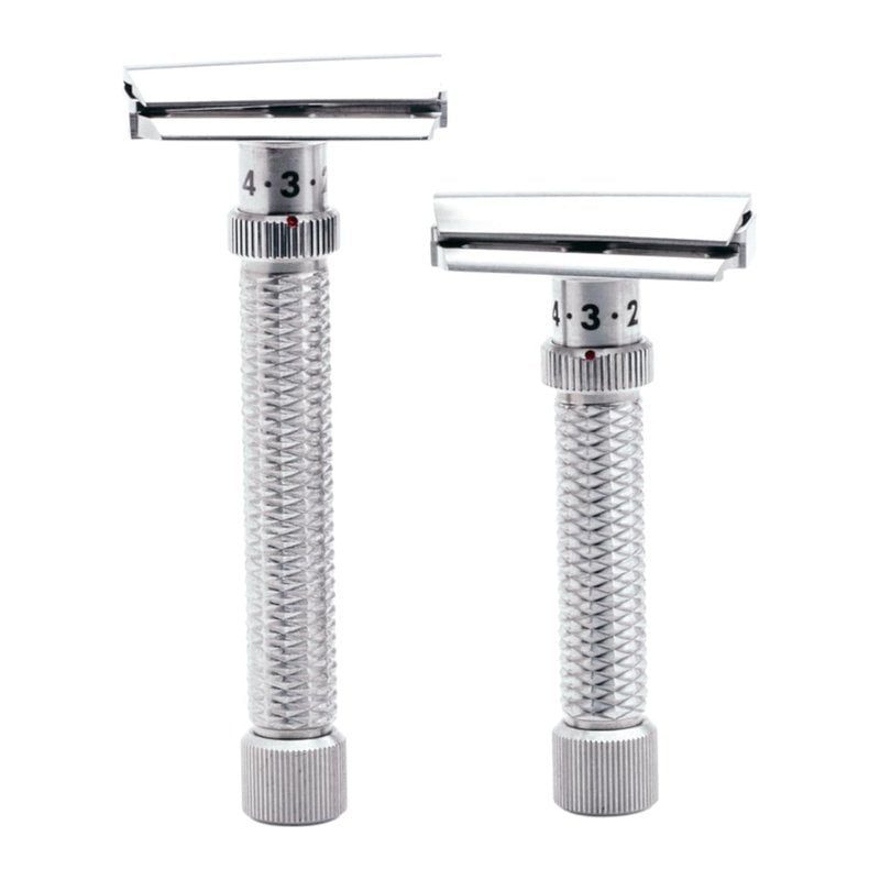 Rex Supply Co. Konsul XL Adjustable Slant Safety Razor – Stainless Steel Double Edge Razor with Long Handle & Diamond Grip | Customizable Shaving Precision | Made in USA | Wet Shaving Essential