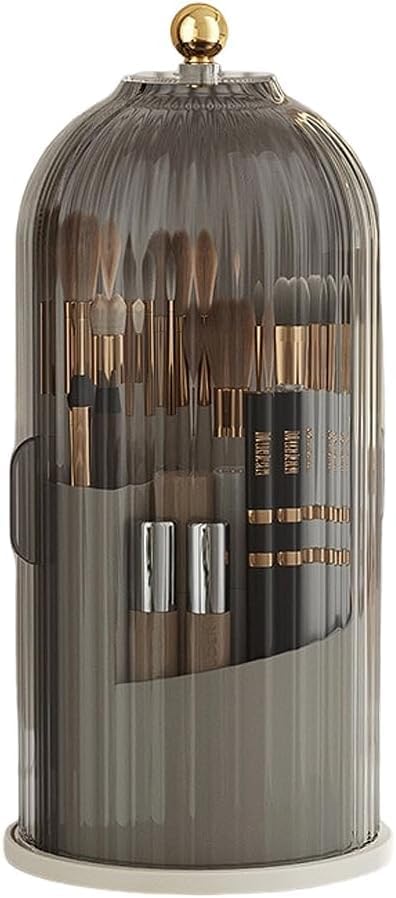 Concealed Toothbrush Holder - 360° Rotating Makeup Brush Organizer | Dustproof Clear Design for Bathroom Countertop (White)