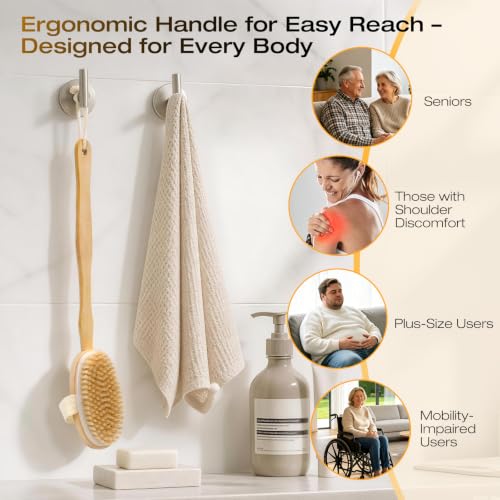 Natural Bristle Dry Brush with Long Handle for Back Exfoliation
