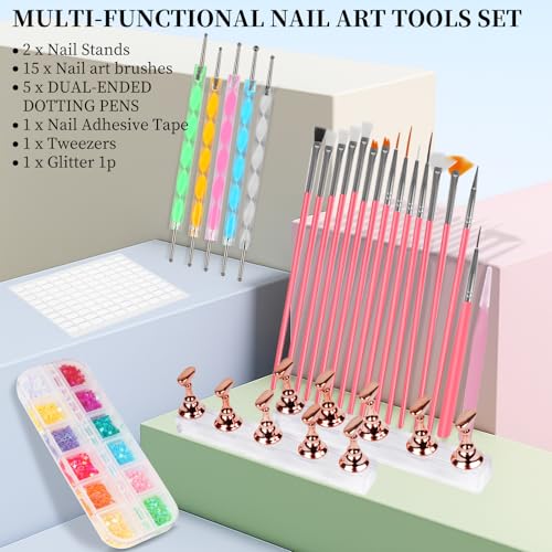 Vivinin 25PCS Professional Nail Art Tool Set with Brushes & Accessories