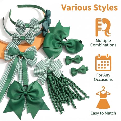 15-Piece School Uniform Hair Bows Set - Grosgrain Clips & Headbands
