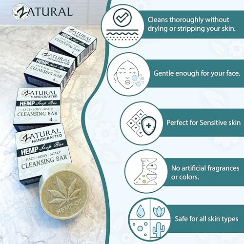 Zatural 100% Natural Hemp Bar Soap - Gentle Moisturizing Cleanser (Pack of 3)
