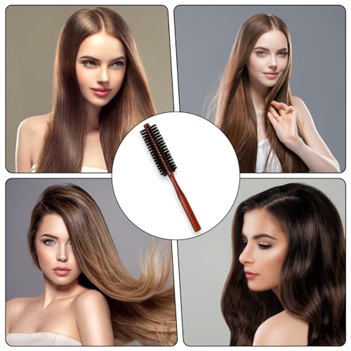 Boar Bristle Round Hair Brush for Short Hair - Wooden Handle