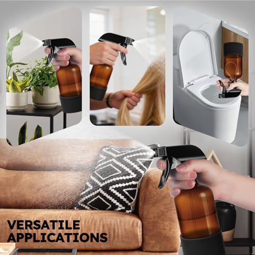 Tecohouse 360° Glass Spray Bottles with Silicone Sleeves - 16oz, 2 Pack