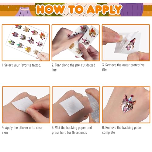 60 PCS Cute Cat Temporary Tattoos - Pre-Cut Stickers for Kids