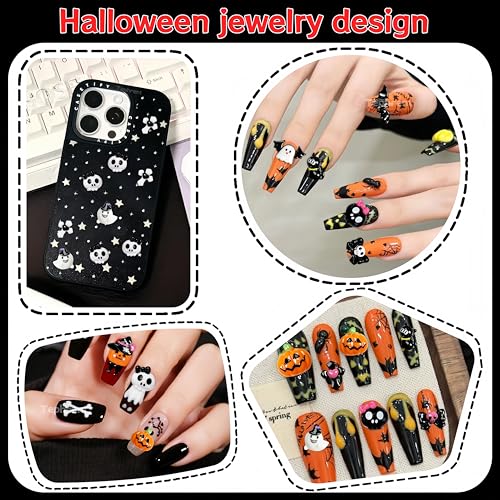 12 Grids Halloween Resin Nail Charms 3D Vintage Punk Spider Skull