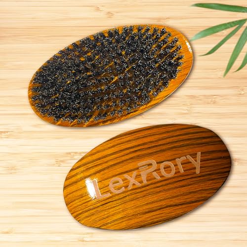 LexRory 360 Wave Brush - Medium Hard Boar Bristle Palm Brush for Men